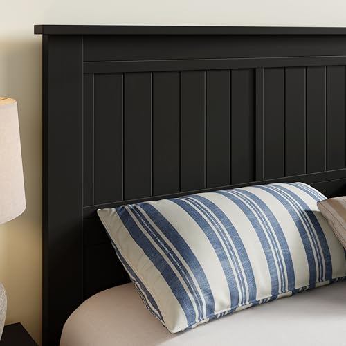 Wood Panel Headboard with Window-Pane Design, Queen Size, Black, Easy Assembly, view 6