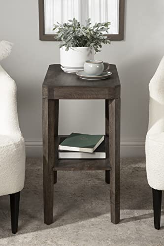 Talcott Farmhouse Rectangle Wood Side Table; 22 x 14 x 26; Gray; Decorative Modern Two Tier End Table for Use as a Bedroom Nightstand or Living Room Accent