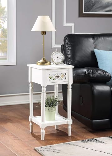 French Country Khloe Deluxe 1 Drawer Accent End Table 14" - Traditional Farmhouse Side Table with Mirrored Storage Drawer and Shelf for Living Room, White