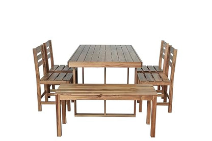 RUNNA 6 Piece Patio Dining Set, Acacia Wood, Indoor and Outdoor Furniture Sets for Backyard, Porch, Lawn, and Garden (Natural Wood@096)