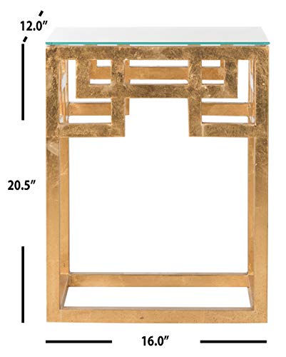 SAFAVIEH Home Collection – Byram Greek Key Antique Gold Glass Top End Table, Fully Assembled, Modern Glam Accent Table (FOX2574A)