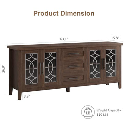 Farmhouse TV Stand with Glass Door for 65-70 Inch TV, Entertainment Center, view 3