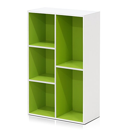 Furinno White Green 11-Cube and 5-Cube Bookcases