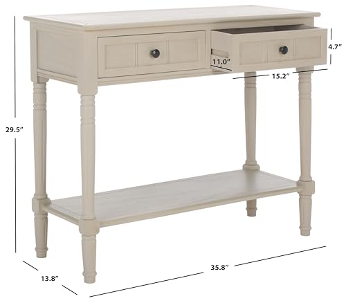 SAFAVIEH Furniture - Samantha 2-Drawer Console Table - Vintage Grey - Solid Wood - Classic Storage Design - Ideal for Entryway, Living Room, Hallway, 35.8"W x 13.8"D x 29.5"H (AMH5710A)