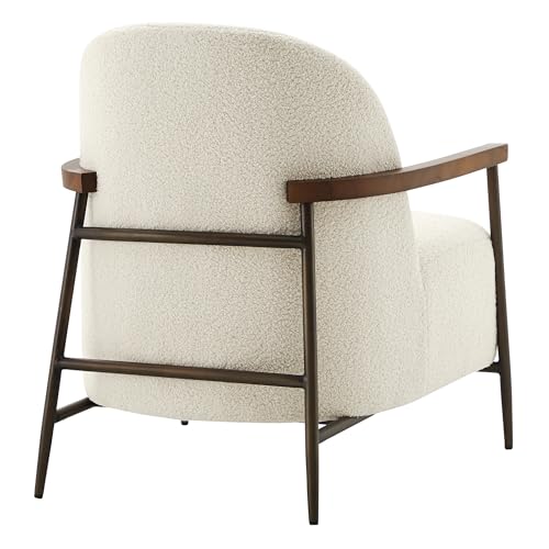 CHITA Accent Chair for Living Room, FSC Certified Modern Upholstered Faux Sherpa Fabric Armchair with Metal Frame and Wooden Armrests, Ivory