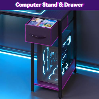 L Shaped Gaming Desk 53" with Hutch, LED Light and Drawer, view 7
