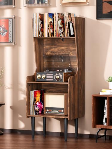 Record Player Stand with Storage, Tall Vinyl Record Storage Cabinet, view 2