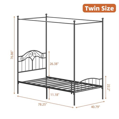 Metal Twin Canopy Bed Frame with Headboard and Footboard, view 3