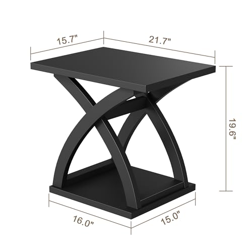 End Side Table Set of 2, Modern End Table with Storage Shelf, X-Design Side Table Living Room