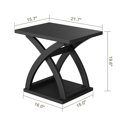 End Side Table Set of 2, Modern End Table with Storage Shelf, X-Design Side Table Living Room