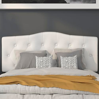 Arched Button Tufted Upholstered Full Size Headboard in White Fabric