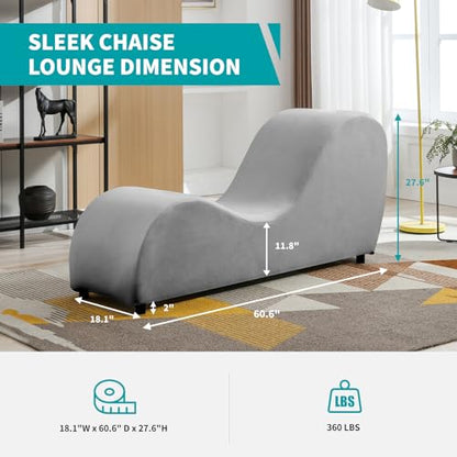 60" Yoga Chaise Lounge Chair for Adults Stretching-Light Grey, view 3