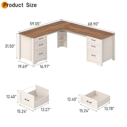 Farmhouse Home Office Desk with 6 Drawers, view 4