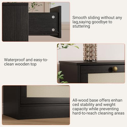 GAOMON Wooden Dressers for Bedroom with 12 Drawers, 61" Wide TV Stand Dresser for 65 inch TV, Rattan Chest of Drawers for Living Room, Hallway, Modern Wood Closet Dressers for Adult Room