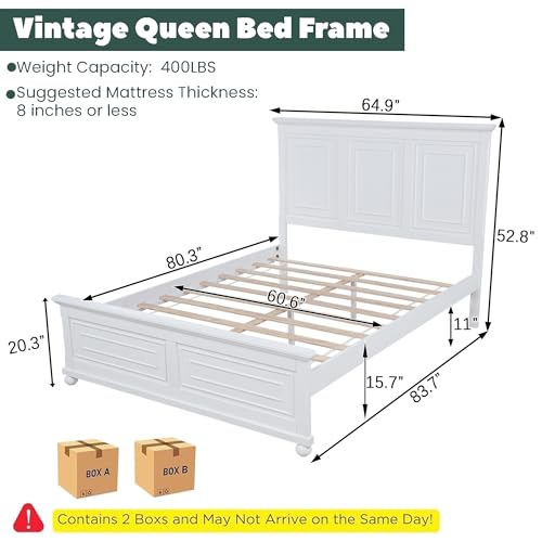 Wood Bed Frame Queen with Tall Headboard & Footboard, view 3