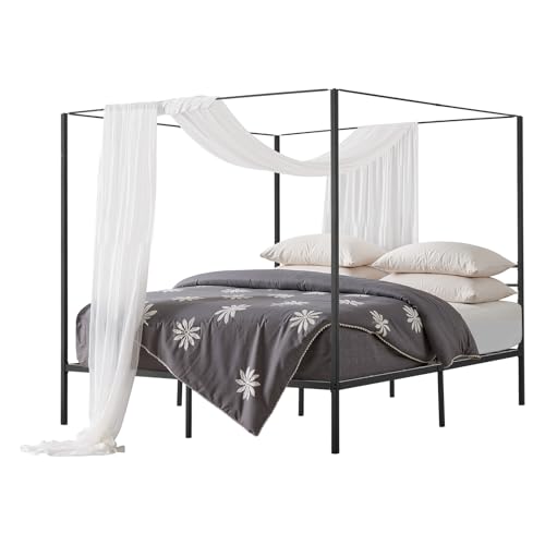 Canopy Bed Frame King Size, Metal Canopy Bed with Four Posters Design, view 2