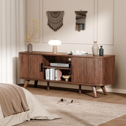 55'' TV Stand for 60 Inch TV, Fluted Entertainment Center,Walnut, view 5