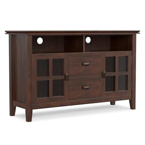 Artisan TV Stand - 48 inch Wide Solid Wood Media Console in Russet Brown, Contemporary Entertainment Center for Living Room for TVs up to 55 Inches with Drawers and Cable Management