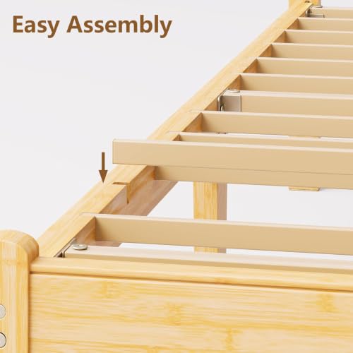 18 Inch Solid Bamboo Wood Full Bed Frame with Headboard, view 8