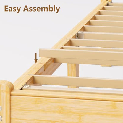 18 Inch Solid Bamboo Wood Full Bed Frame with Headboard, view 8