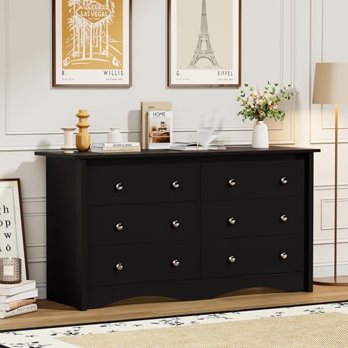 Dresser for Bedroom, 6 Drawer Wood Dresser, Black, view 6