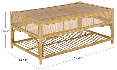SAFAVIEH Furniture - Webster Rectangle Coffee Table - Natural Solid Wood with Rattan Shelf Storage, Boho Living Room Table, 43.3" W x 25.6" D x 17.7" H (COF6518A)