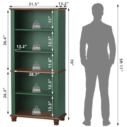 70" Tall Green Bookshelf, view 4