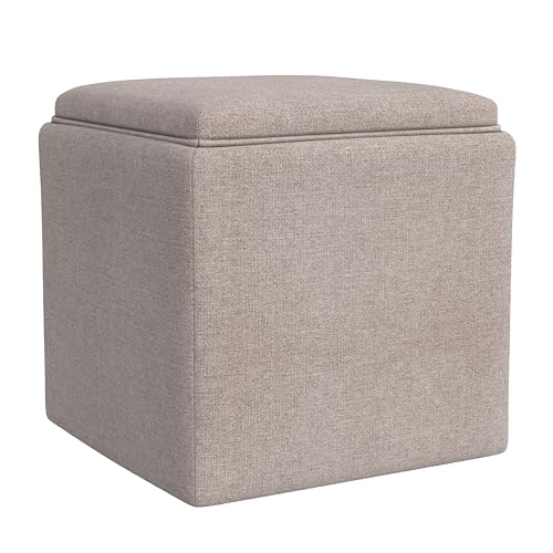 17.5" Storage Ottoman with Tray Top - Light Brown Woven