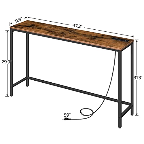 47.2" Console Table with Power Outlets and USB Ports, Sofa Narrow Entryway Table with Charging Station, Behind Couch Table, Hallway, Foyer, Living Room, Bedroom, Rustic Brown BF301XG01G1