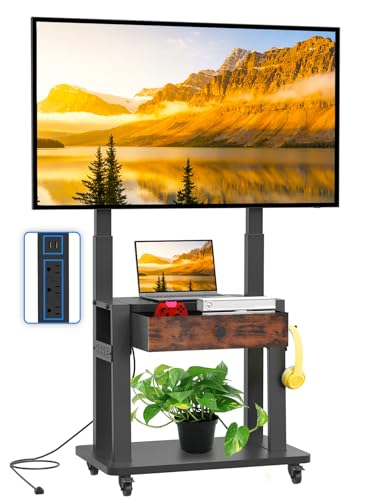 Rolling TV Stand with Power Outlet for 32-75 Inch Flat/Curved Screen, view 2