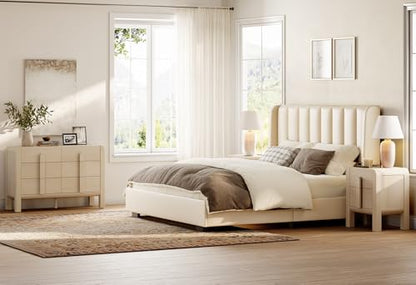 3 Piece Dresser and Nightstand Sets for Bedroom, 47.2" W Modern 6 Drawer Dresser & 23.7” Tall Nightstand Set of 2 with Charging Station for Bedroom, Curved Profile Design, Beige