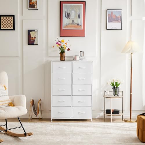 10 Drawer Tall Dresser for Bedroom & Living Room, White, view 3