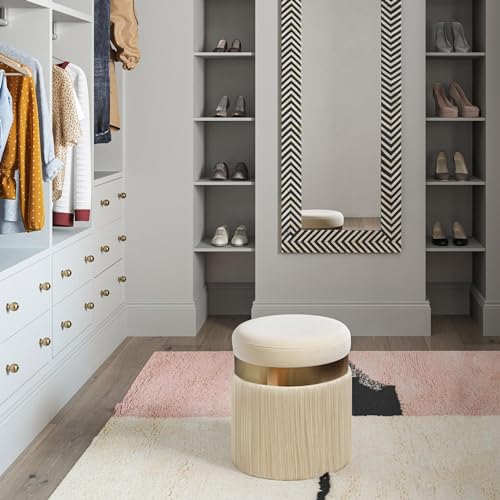 Tov Furniture Melody Tasseled Ottoman (Cream)