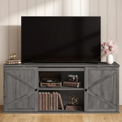 Farmhouse TV Stand for 65'' TV, Media Console, Sliding Barn Doors, view 2