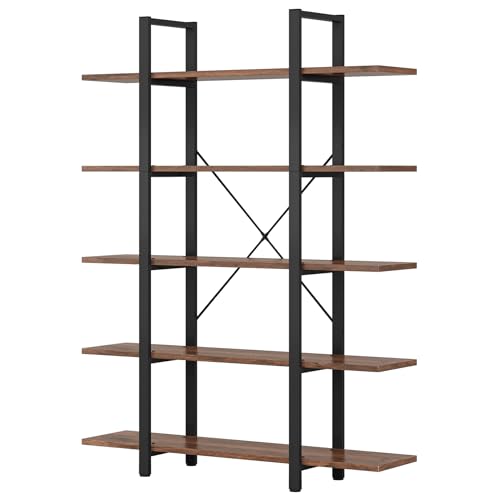 Tribesigns 5-Tier Bookshelf, Vintage Industrial Style Bookcase 72 H x 12 W x 47L Inches