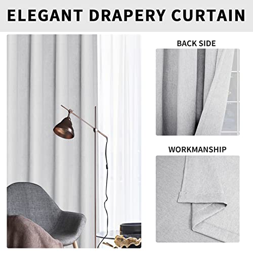Linen Look Blackout Curtain Grommet Window Curtain Drapes for Bedroom, Living Room Thermal Insulated Room Darkening (2 Panels, 42x84 inch, Greyish White)