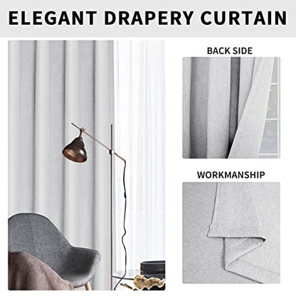 Linen Look Blackout Curtain Grommet Window Curtain Drapes for Bedroom, Living Room Thermal Insulated Room Darkening (2 Panels, 42x84 inch, Greyish White)