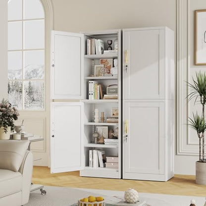 67" Metal Storage Cabinet with Lock, Tall Narrow Office File Cabinets with 2 Doors & 4 Adjustable Shelves, Metal Steel Locker for Home, School, Office, Garage or Gym (White)