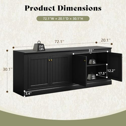 72" Modern Sideboard Buffet Cabinet with Vertical Grooved Doors, view 3