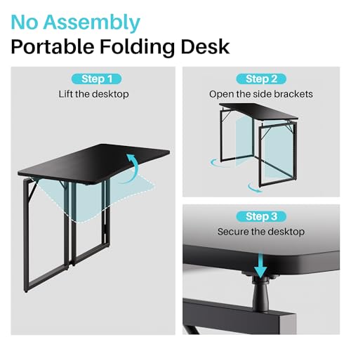 31.5" Black Folding Desk, No Assembly, Wooden Top, Small Size, view 7