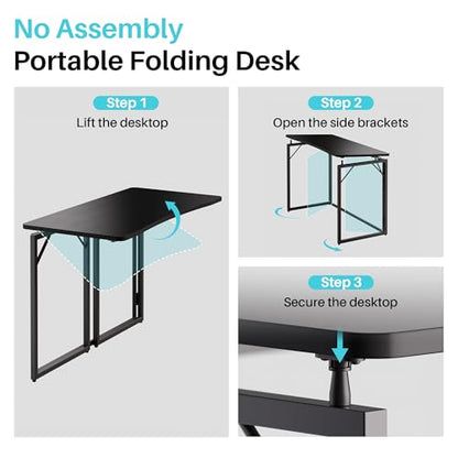 31.5" Black Folding Desk, No Assembly, Wooden Top, Small Size, view 7