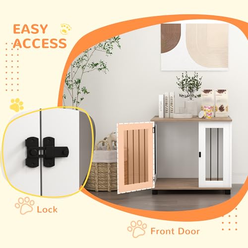 Dog Crate Furniture with Lockable Door for Medium Dogs, Walnut Brown, view 6