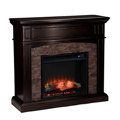 Grantham Convertible Touch Screen Electric Fireplace - Transitional Design, Brown Glass and Wood - Ideal for Living Room, Bedroom (FR9359)