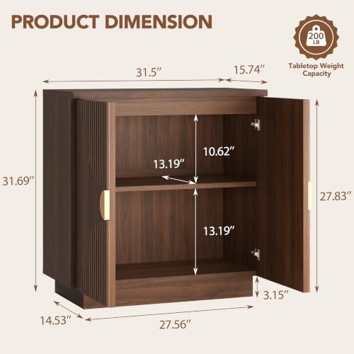 31.5" Sideboard Buffet Cabinet with Arched Slatted Doors, view 3