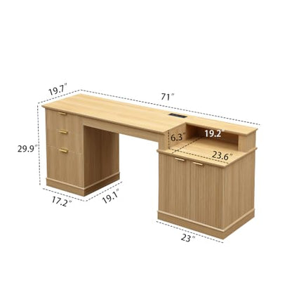 Fluted Home Office Desk with Power Outlet, view 3