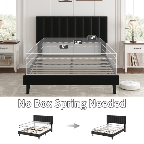 Black Platform Bed with Upholstered Head, view 6