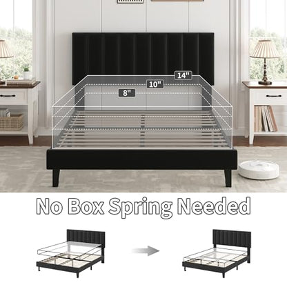 Black Platform Bed with Upholstered Head, view 6