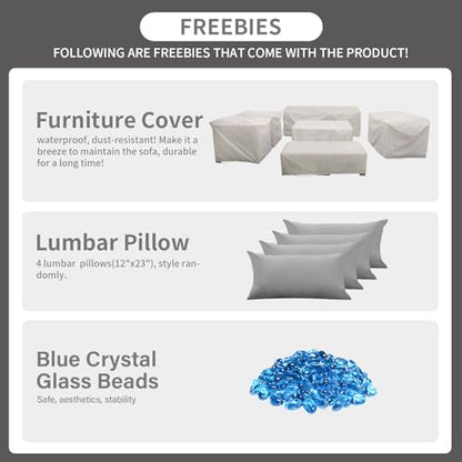 7-Piece Outdoor Furniture Sets Patio Furniture Set with 45-inch Fire Pit Patio Couch Outdoor Chairs 60000 BTU Propane Fire Pit Table with Non-Slip Cushions Waterproof Covers, Light Grey