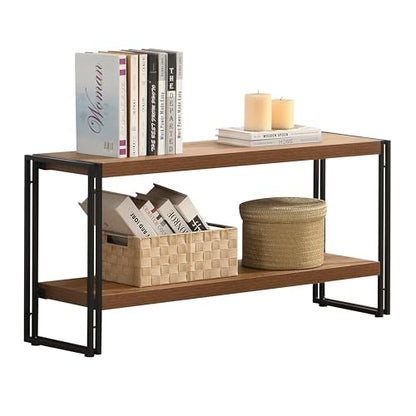 2 Shelf Bookcase Small Display Book Shelf Rustic Industrial, Brown
