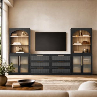 Set of 2 Accent Sideboard Cabinets, 62" Modular Credenza, Black, view 7